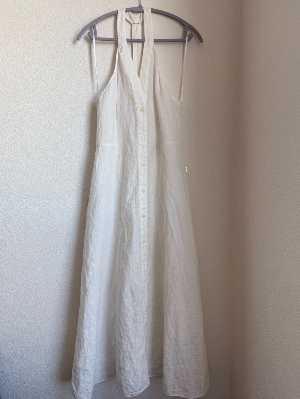 Diane Von Furstenberg White Linen Racer Back Button-Front Maxi Dress